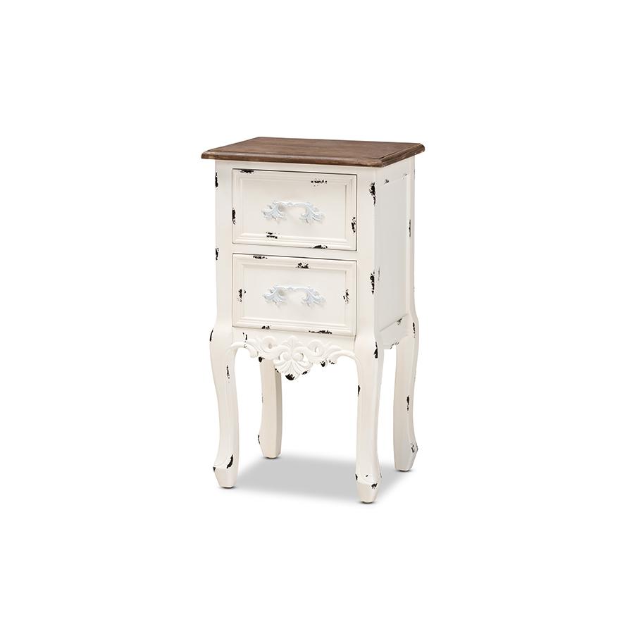 Baxton Studio Levron Classic and Traditional Two-Tone Walnut Brown and Antique White Finished Wood 2-Drawer Nightstand | Nightstands | Modishstore - 2