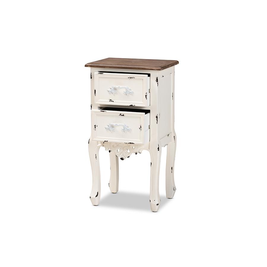Baxton Studio Levron Classic and Traditional Two-Tone Walnut Brown and Antique White Finished Wood 2-Drawer Nightstand | Nightstands | Modishstore - 3