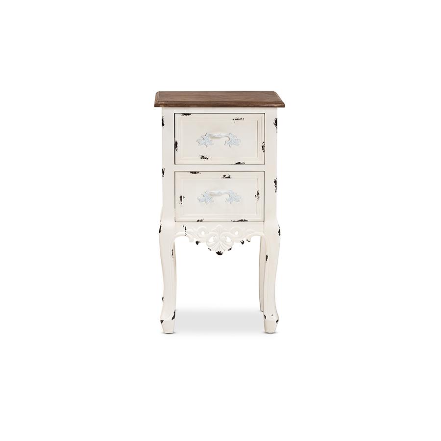 Baxton Studio Levron Classic and Traditional Two-Tone Walnut Brown and Antique White Finished Wood 2-Drawer Nightstand | Nightstands | Modishstore - 4