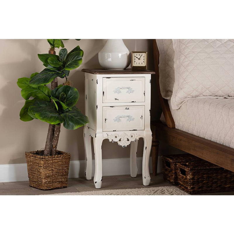 Baxton Studio Levron Classic and Traditional Two-Tone Walnut Brown and Antique White Finished Wood 2-Drawer Nightstand | Nightstands | Modishstore