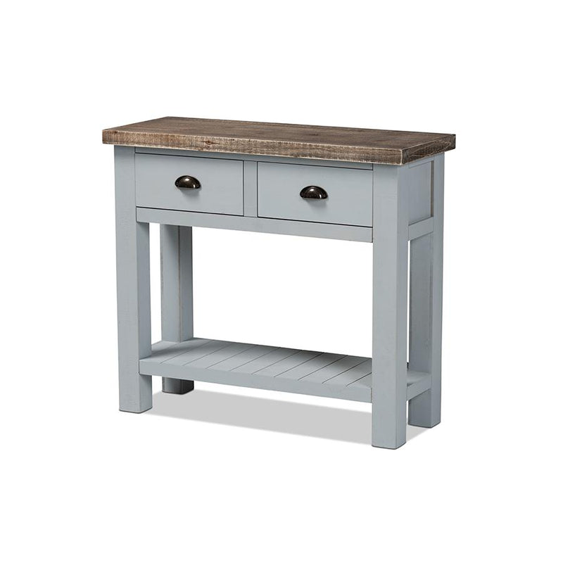 Baxton Studio Hastin Classic and Traditional Two-Tone Grey and Antique Brown Finished Wood 2-Drawer Console Table | Console Tables | Modishstore