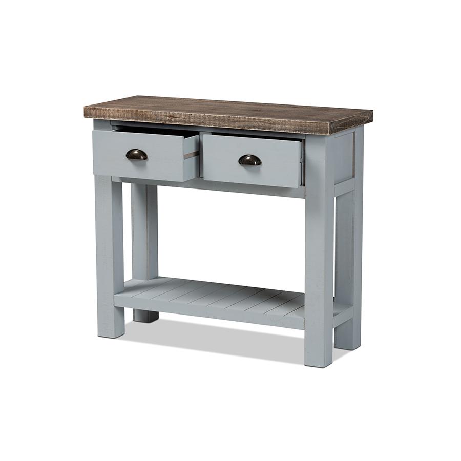 Baxton Studio Hastin Classic and Traditional Two-Tone Grey and Antique Brown Finished Wood 2-Drawer Console Table | Console Tables | Modishstore - 3
