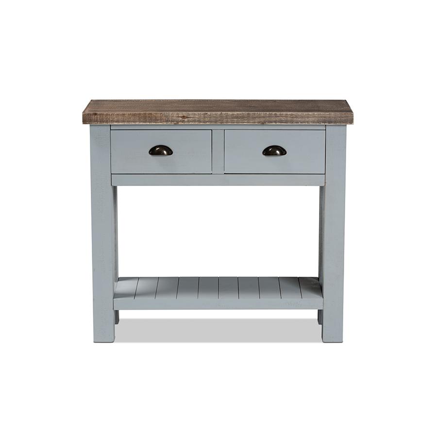 Baxton Studio Hastin Classic and Traditional Two-Tone Grey and Antique Brown Finished Wood 2-Drawer Console Table | Console Tables | Modishstore - 4