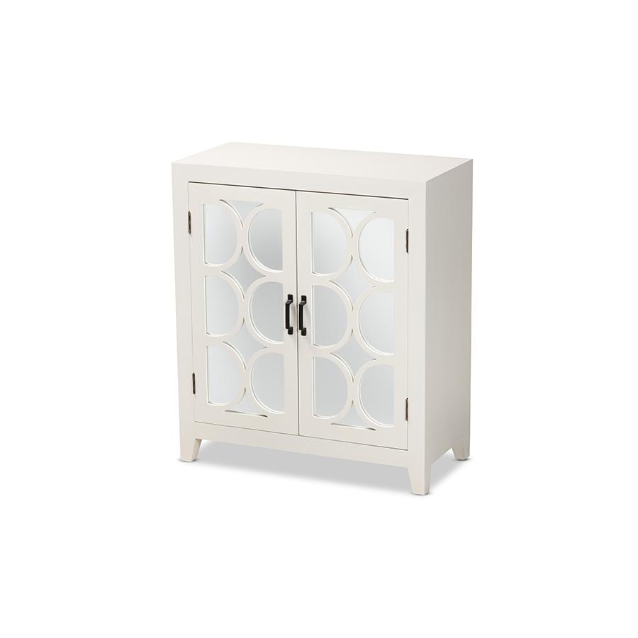 Baxton Studio Garcelle Modern and Contemporary White Finished Wood and Mirrored Glass 2-Door Sideboard | Sideboards | Modishstore - 2