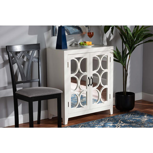Baxton Studio Garcelle Modern and Contemporary White Finished Wood and Mirrored Glass 2-Door Sideboard | Sideboards | Modishstore