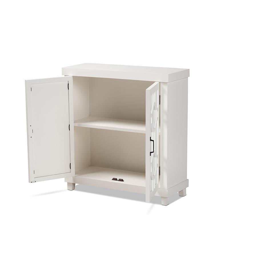 Baxton Studio Carlena Modern and Contemporary White Finished Wood and Mirrored Glass 2-Door Sideboard | Sideboards | Modishstore - 2
