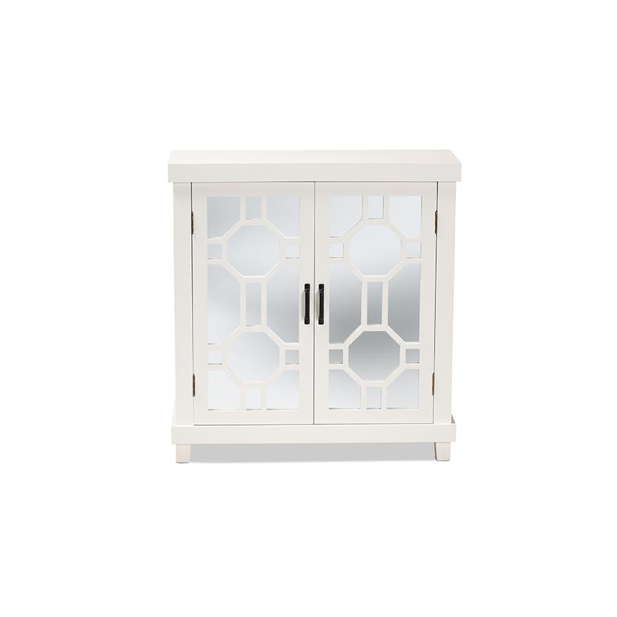 Baxton Studio Carlena Modern and Contemporary White Finished Wood and Mirrored Glass 2-Door Sideboard | Sideboards | Modishstore - 3