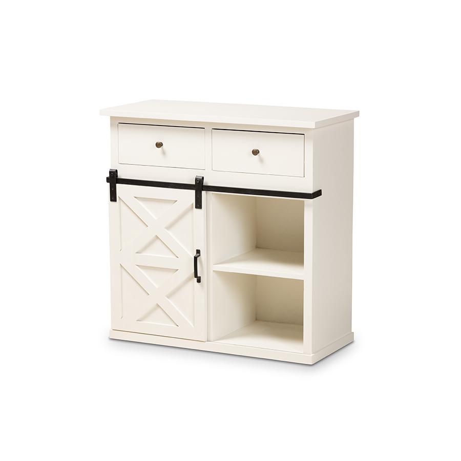 Baxton Studio Nadia Modern and Contemporary Farmhouse White Finished Wood and Black Metal 2-Door Sideboard Buffet | Sideboards | Modishstore