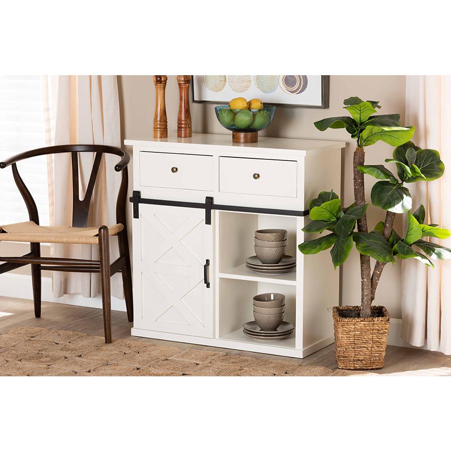Baxton Studio Nadia Modern and Contemporary Farmhouse White Finished Wood and Black Metal 2-Door Sideboard Buffet | Sideboards | Modishstore - 2