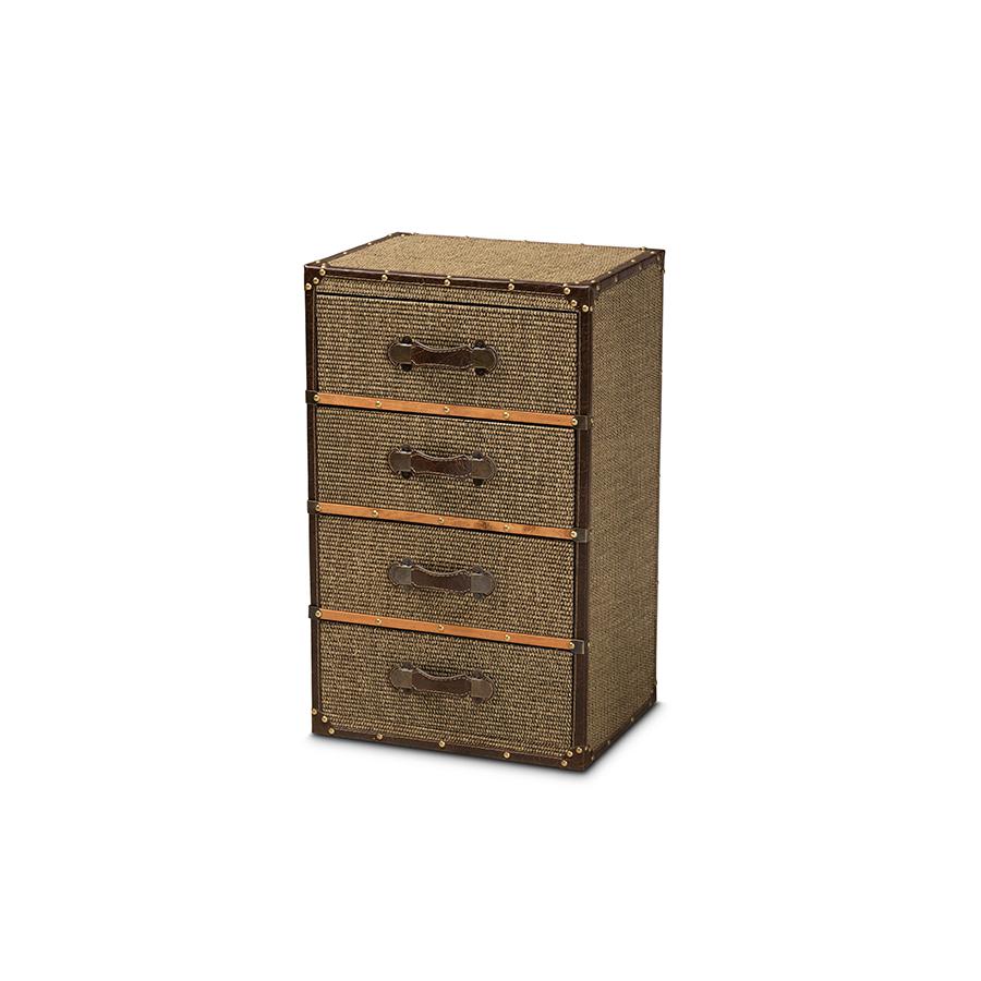 Baxton Studio Owen Mid-Century Modern Brown Fabric Upholstered 4-Drawer Accent Storage Cabinet | Cabinets | Modishstore