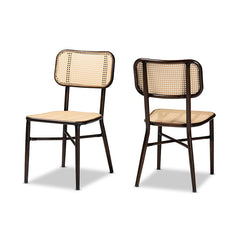 Baxton Studio Katina Mid-Century Modern Dark Brown Finished Metal and Synthetic Rattan 2-Piece Outdoor Dining Chair Set
