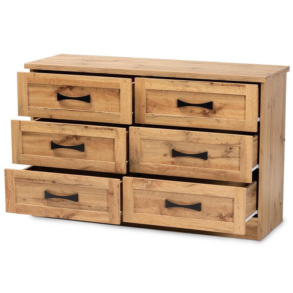 Baxton Studio Colburn Modern and Contemporary 6-Drawer Oak Brown Finished Wood Storage Dresser | Dressers | Modishstore - 3