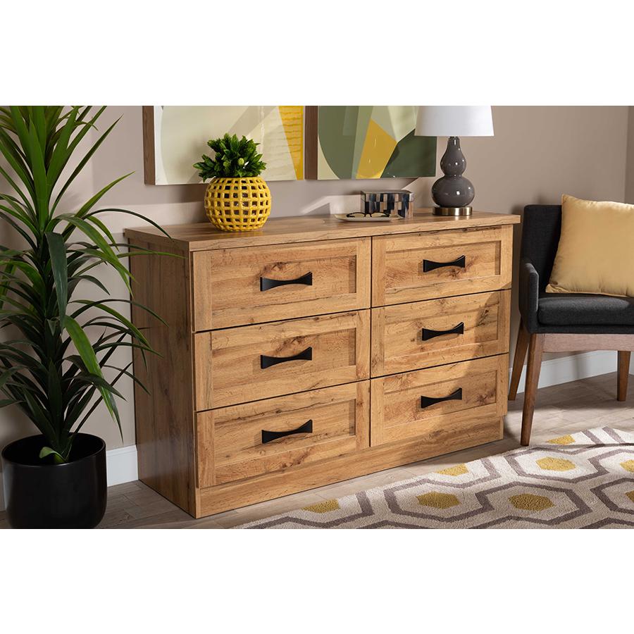 Baxton Studio Colburn Modern and Contemporary 6-Drawer Oak Brown Finished Wood Storage Dresser | Dressers | Modishstore