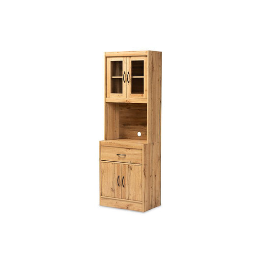 Baxton Studio Laurana Modern and Contemporary Oak Brown Finished Wood Kitchen Cabinet and Hutch | Cabinets | Modishstore