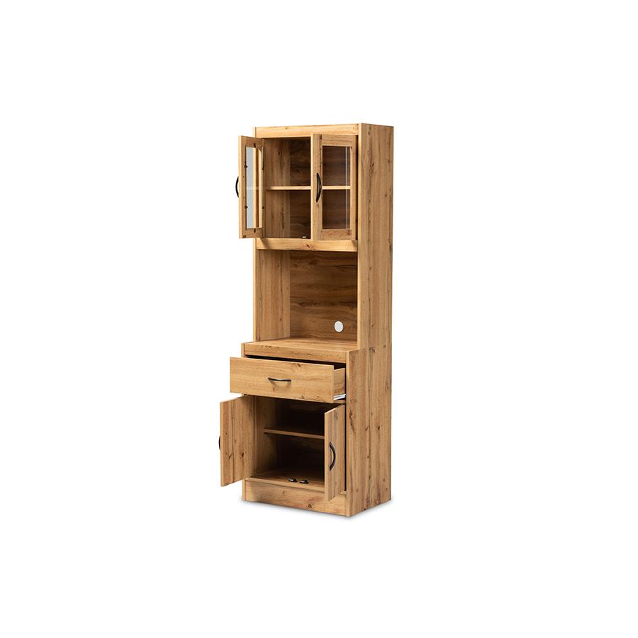 Baxton Studio Laurana Modern and Contemporary Oak Brown Finished Wood Kitchen Cabinet and Hutch | Cabinets | Modishstore - 2