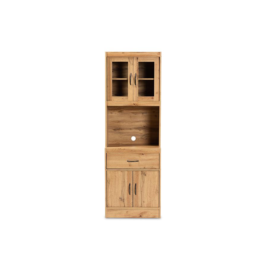 Baxton Studio Laurana Modern and Contemporary Oak Brown Finished Wood Kitchen Cabinet and Hutch | Cabinets | Modishstore - 3