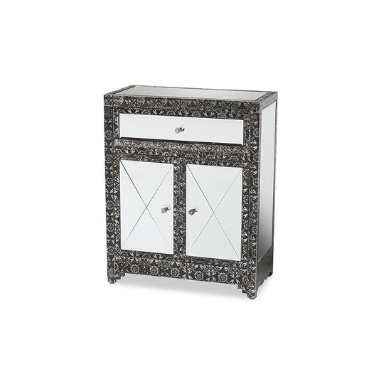 Baxton Studio Wycliff Industrial Glam and Luxe Silver Finished Metal and Mirrored Glass 1-Drawer Sideboard Buffet | Sideboards | Modishstore