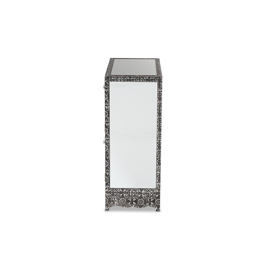 Baxton Studio Wycliff Industrial Glam and Luxe Silver Finished Metal and Mirrored Glass 1-Drawer Sideboard Buffet | Sideboards | Modishstore - 4