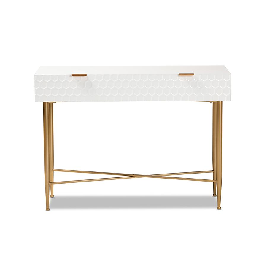 Baxton Studio Galia Modern and Contemporary White Finished Wood and Gold Metal 1-Drawer Console Table | Console Tables | Modishstore - 4