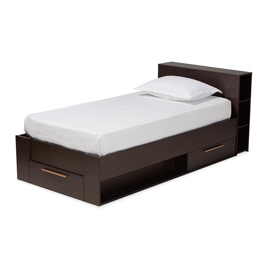 Baxton Studio Carlson Modern and Contemporary Espresso Brown Finished Wood Twin Size 3-Drawer Platform Storage Bed | Beds | Modishstore