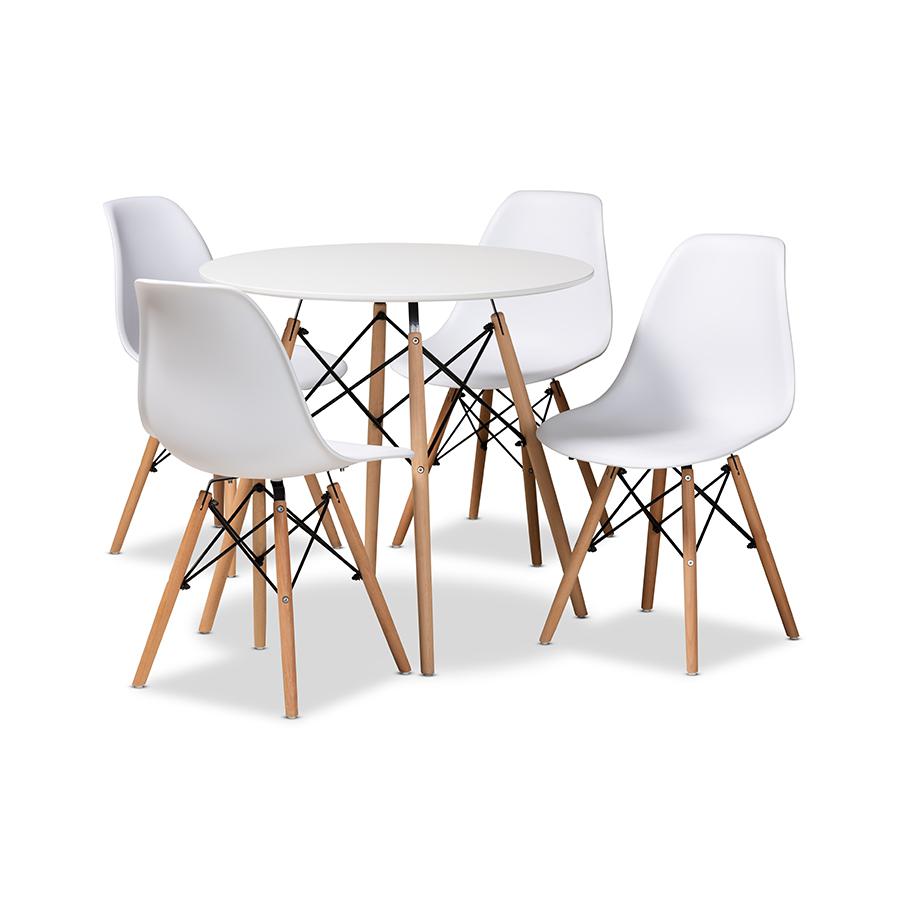 Baxton Studio Jaspen Modern and Contemporary White Finished Polypropylene Plastic and Oak Brown Finished Wood 5-Piece Dining Set | Dining Sets | Modishstore - 2