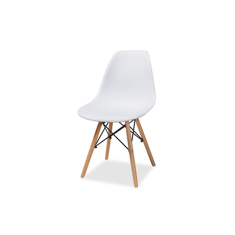 Baxton Studio Jaspen Modern and Contemporary White Finished Polypropylene Plastic and Oak Brown Finished Wood 5-Piece Dining Set | Dining Sets | Modishstore - 3