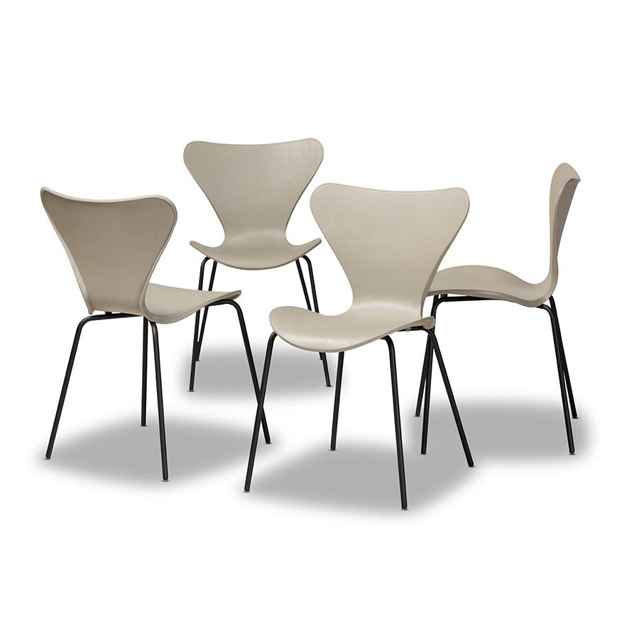 Baxton Studio Jaden Modern and Contemporary Beige Plastic and Black Metal 4-Piece Dining Chair Set | Dining Chairs | Modishstore - 2