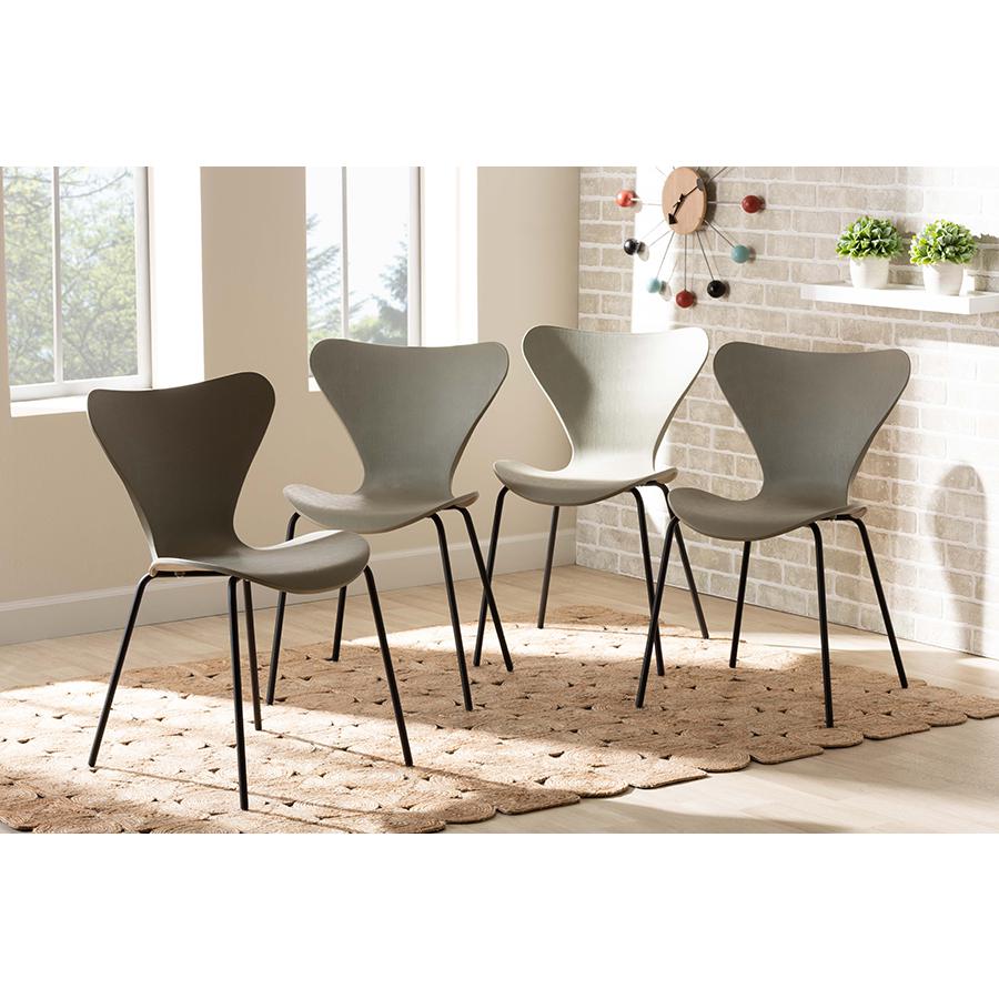 Baxton Studio Jaden Modern and Contemporary Beige Plastic and Black Metal 4-Piece Dining Chair Set | Dining Chairs | Modishstore