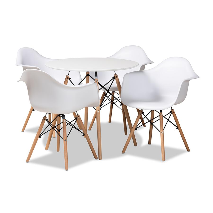 Baxton Studio Galen Modern and Contemporary White Finished Polypropylene Plastic and Oak Brown Finished Wood 5-Piece Dining Set | Dining Sets | Modishstore - 2