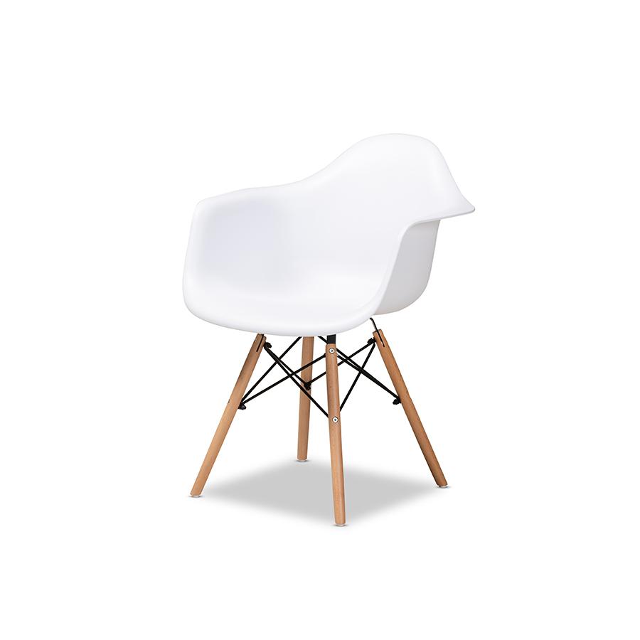Baxton Studio Galen Modern and Contemporary White Finished Polypropylene Plastic and Oak Brown Finished Wood 5-Piece Dining Set | Dining Sets | Modishstore - 3