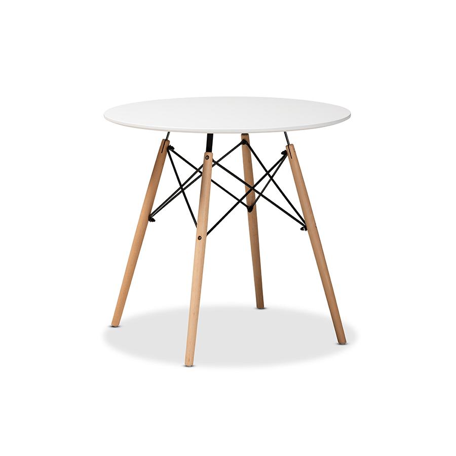 Baxton Studio Varen Modern and Contemporary White Finished Polypropylene Plastic and Oak Brown Finished Wood Dining Table | Dining Tables | Modishstore - 2