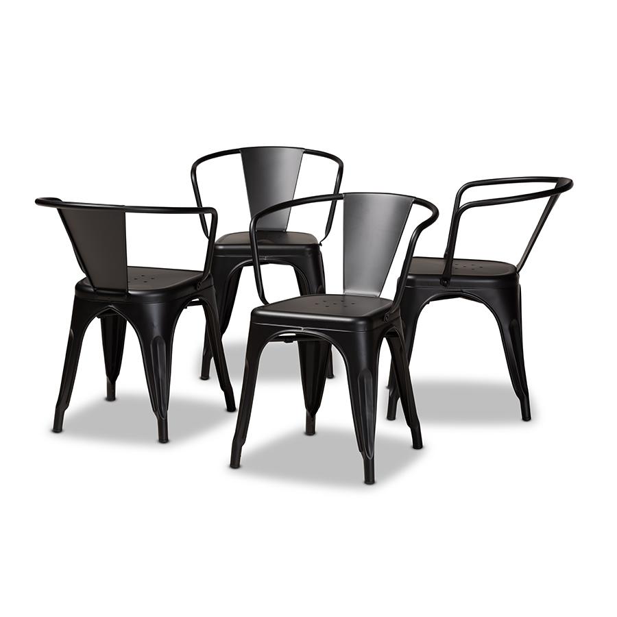 Baxton Studio Ryland Modern Industrial Black Finished Metal 4-Piece Dining Chair Set | Dining Chairs | Modishstore