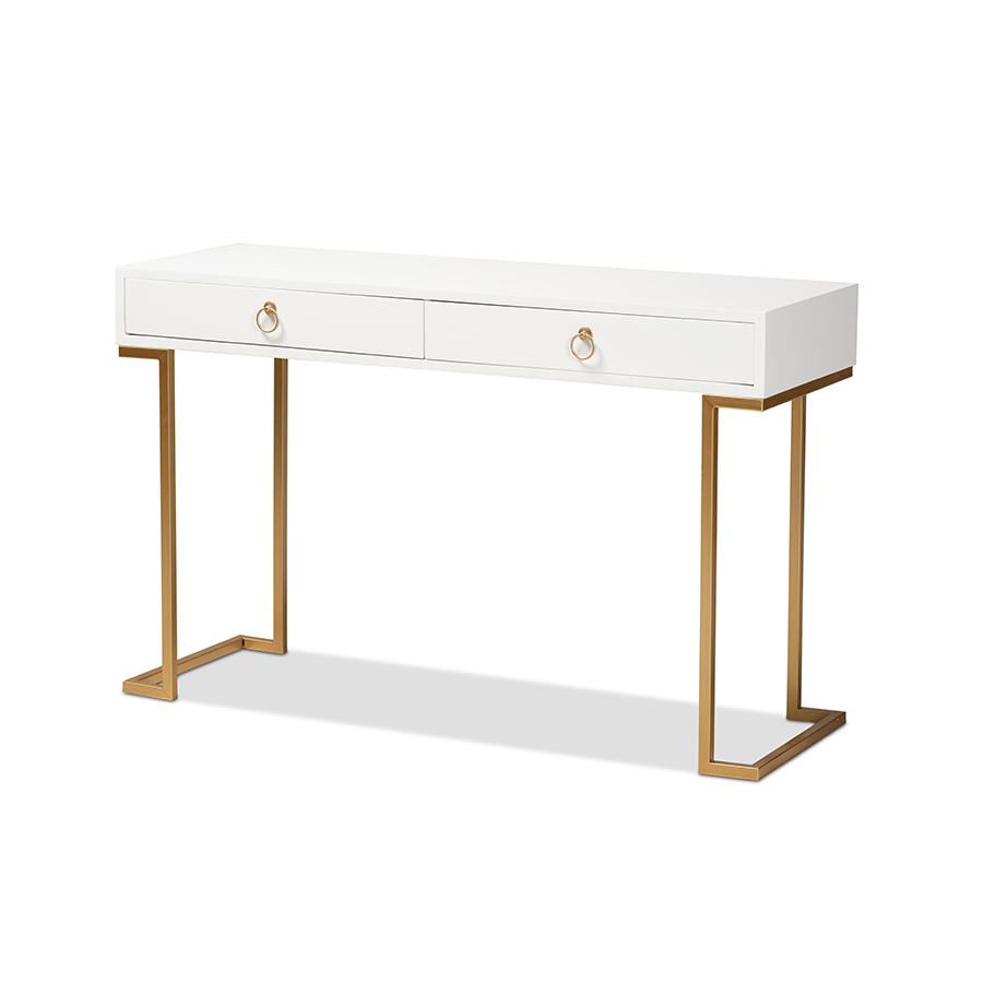 Baxton Studio Beagan Modern and Contemporary White Finished Wood and Gold Metal 2-Drawer Console Table | Console Tables | Modishstore - 2