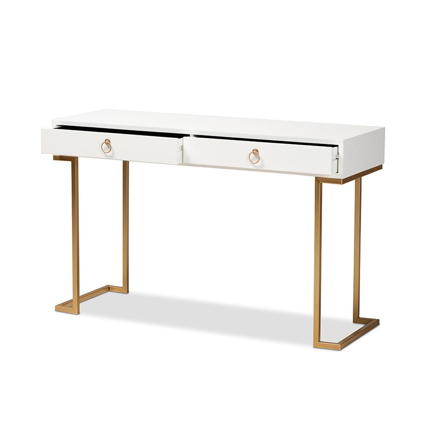 Baxton Studio Beagan Modern and Contemporary White Finished Wood and Gold Metal 2-Drawer Console Table | Console Tables | Modishstore - 3