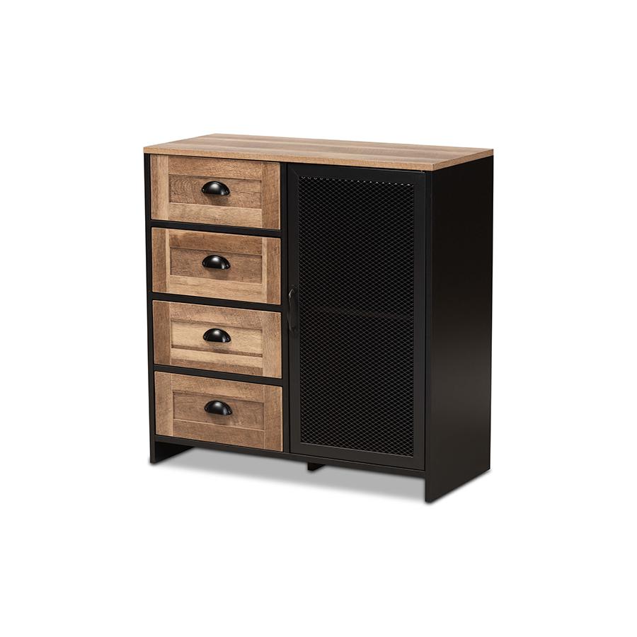 Baxton Studio Connell Modern and Contemporary Industrial Two-Tone Natural Brown and Black Finished Wood and Black Metal Sideboard Buffet | Sideboards | Modishstore