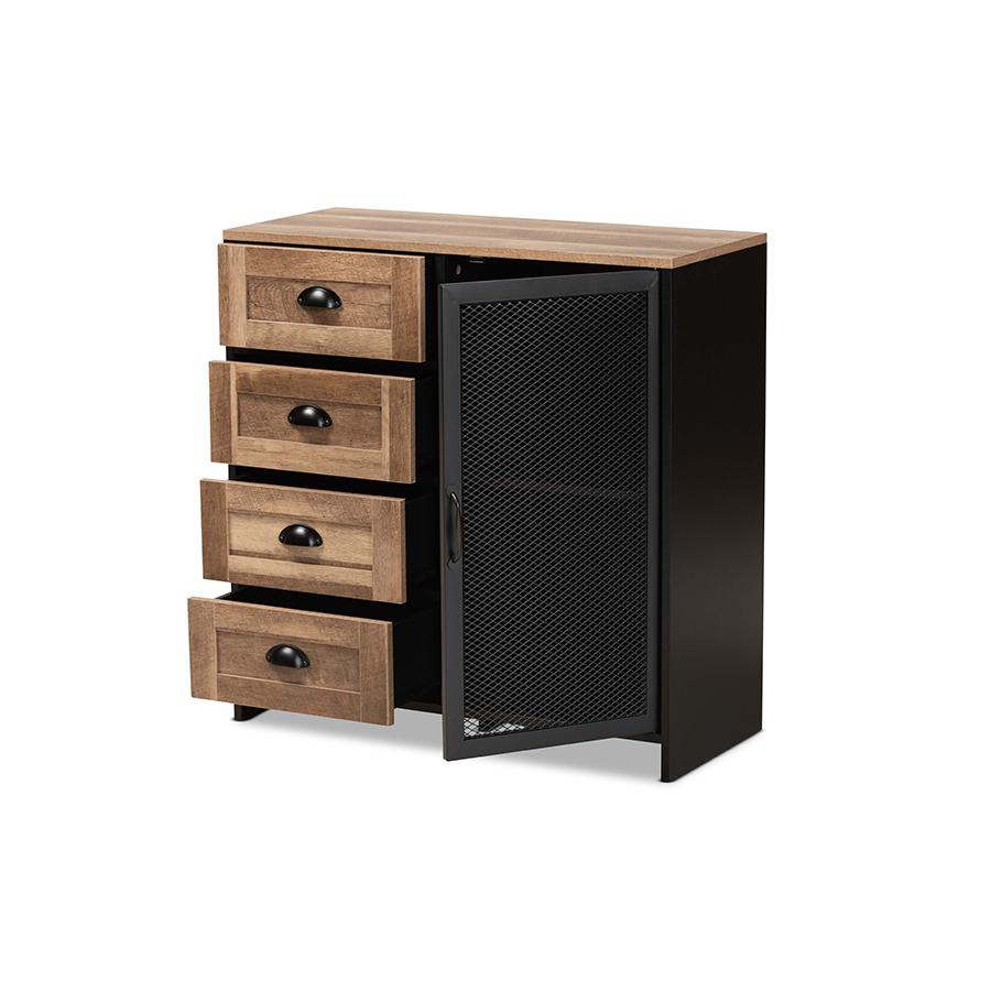 Baxton Studio Connell Modern and Contemporary Industrial Two-Tone Natural Brown and Black Finished Wood and Black Metal Sideboard Buffet | Sideboards | Modishstore - 3