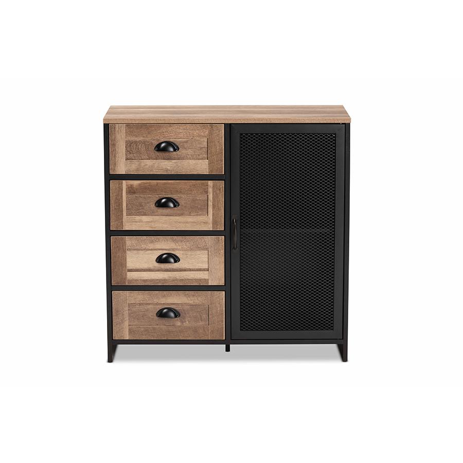 Baxton Studio Connell Modern and Contemporary Industrial Two-Tone Natural Brown and Black Finished Wood and Black Metal Sideboard Buffet | Sideboards | Modishstore - 4