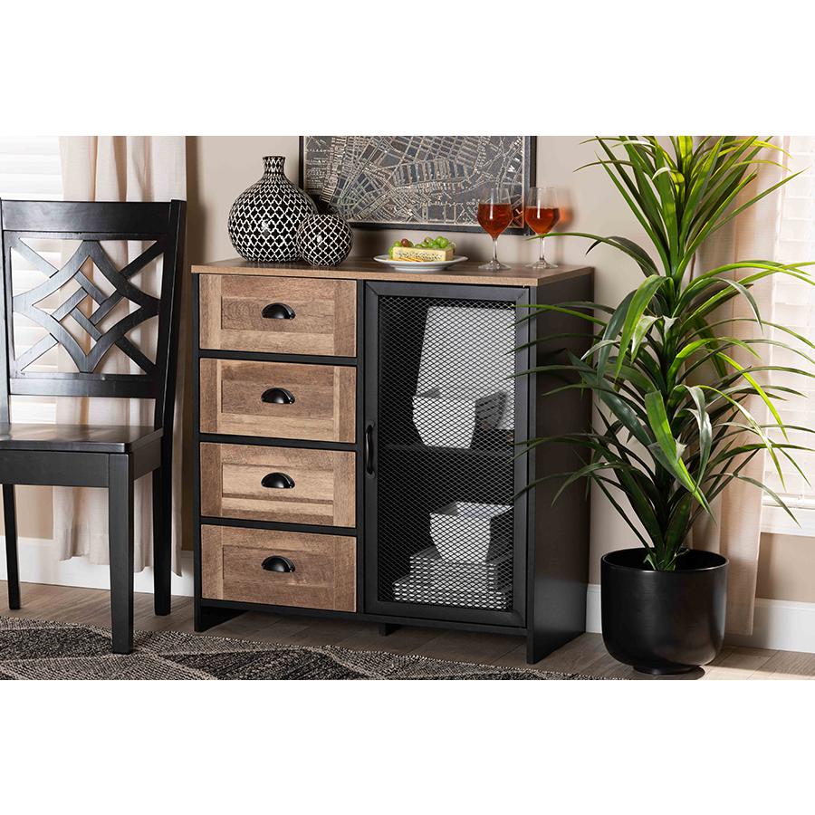 Baxton Studio Connell Modern and Contemporary Industrial Two-Tone Natural Brown and Black Finished Wood and Black Metal Sideboard Buffet | Sideboards | Modishstore - 2