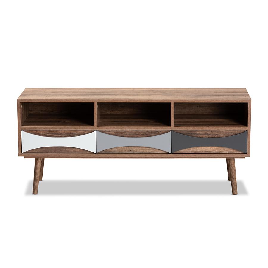 Baxton Studio Leane Modern and Contemporary Natural Brown Finished and Multi-Colored Wood 3-Drawer TV Stand | TV Stands | Modishstore - 4