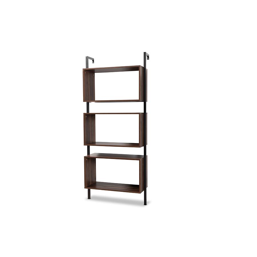 Baxton Studio Aldis Modern Industrial Walnut Brown Finished Wood and Black Metal 3-Tier Display Shelf | Cabinets | Modishstore