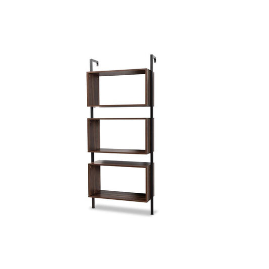 Baxton Studio Aldis Modern Industrial Walnut Brown Finished Wood and Black Metal 3-Tier Display Shelf | Cabinets | Modishstore