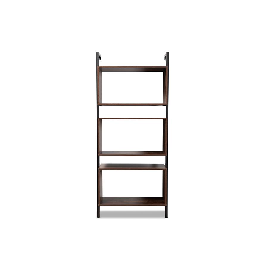 Baxton Studio Aldis Modern Industrial Walnut Brown Finished Wood and Black Metal 3-Tier Display Shelf | Cabinets | Modishstore - 3