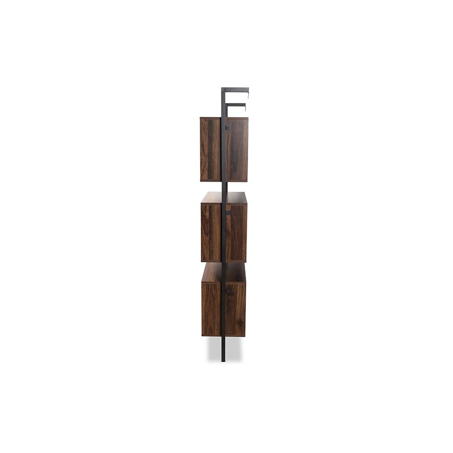 Baxton Studio Aldis Modern Industrial Walnut Brown Finished Wood and Black Metal 3-Tier Display Shelf | Cabinets | Modishstore - 4
