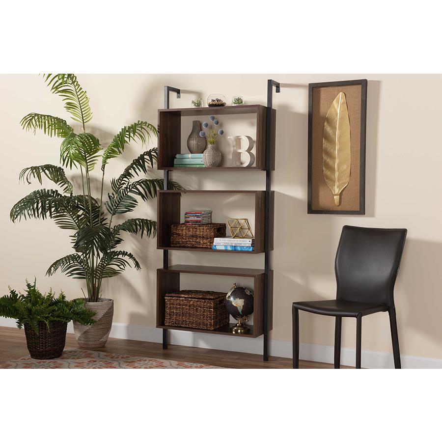 Baxton Studio Aldis Modern Industrial Walnut Brown Finished Wood and Black Metal 3-Tier Display Shelf | Cabinets | Modishstore - 2