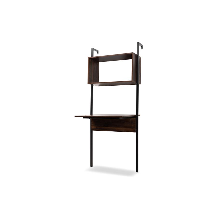 Baxton Studio Fariat Modern Industrial Walnut Brown Finished Wood and Black Metal Display Shelf with Desk | Cabinets | Modishstore