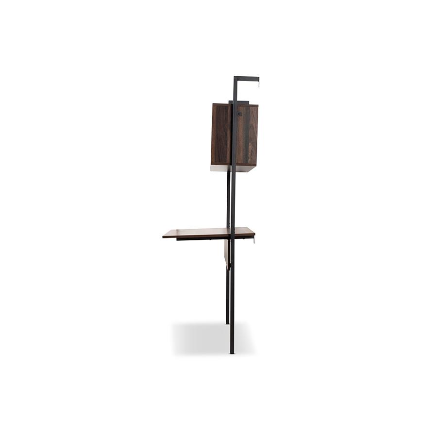 Baxton Studio Fariat Modern Industrial Walnut Brown Finished Wood and Black Metal Display Shelf with Desk | Cabinets | Modishstore - 4