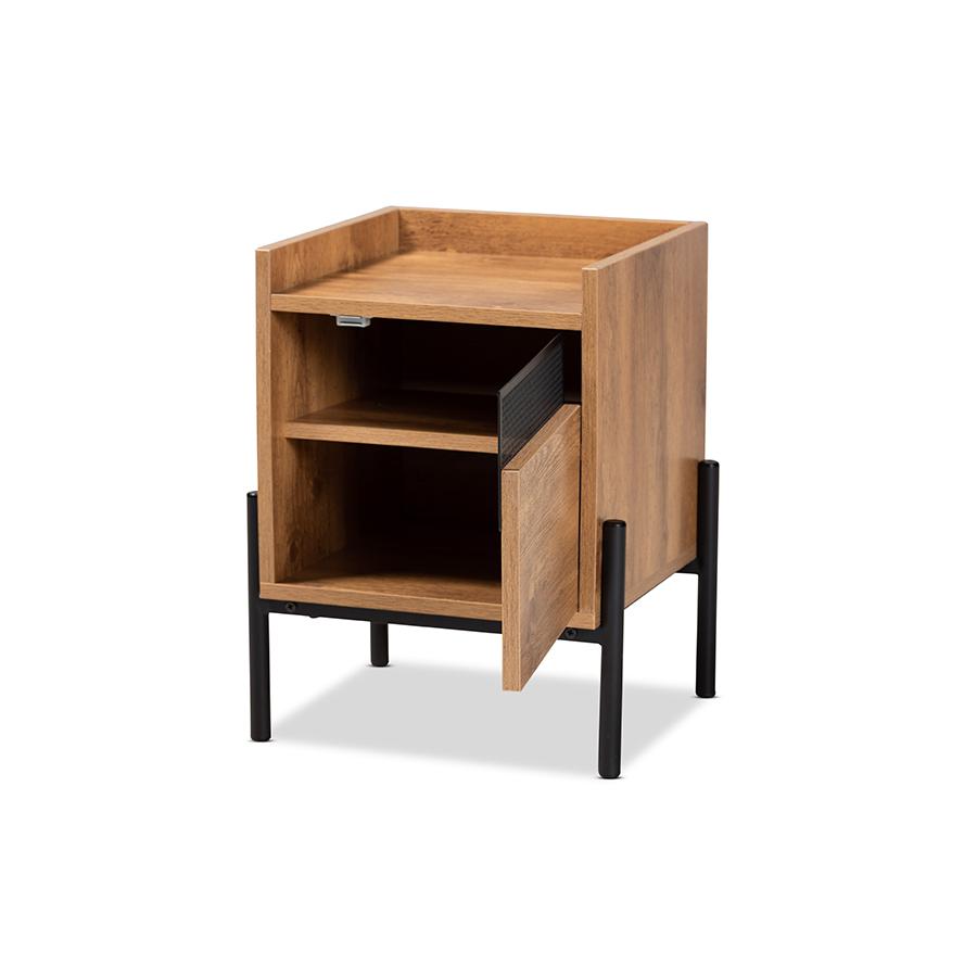 Baxton Studio Tasman Modern and Contemporary Industrial Natural Brown Finished Wood and Black Metal End Table | End Tables | Modishstore - 3
