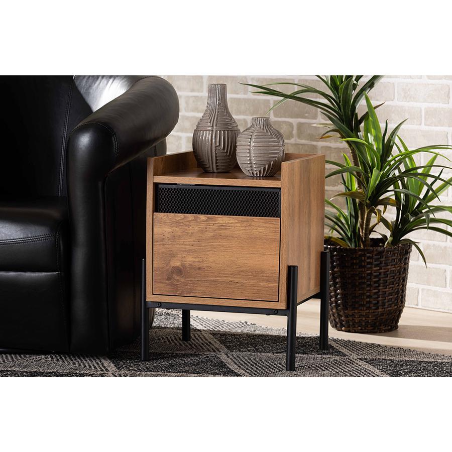 Baxton Studio Tasman Modern and Contemporary Industrial Natural Brown Finished Wood and Black Metal End Table | End Tables | Modishstore - 2