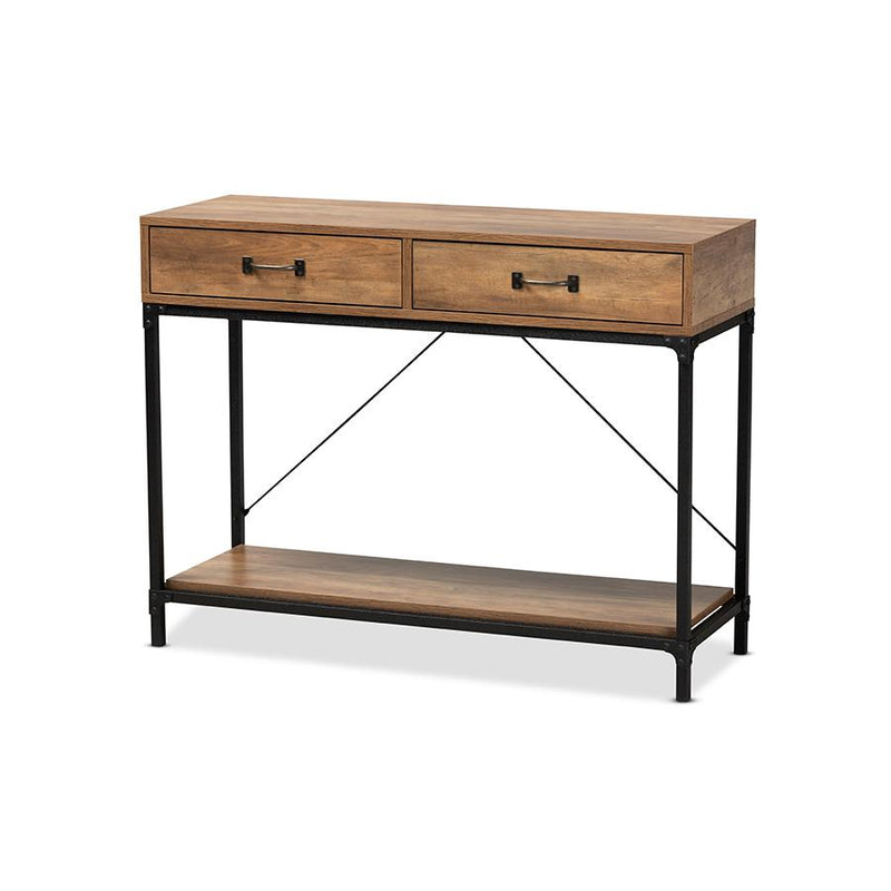 Baxton Studio Norwood Modern Industrial Walnut Brown Finished Wood and Black Metal 2-Drawer Console Table | Console Tables | Modishstore