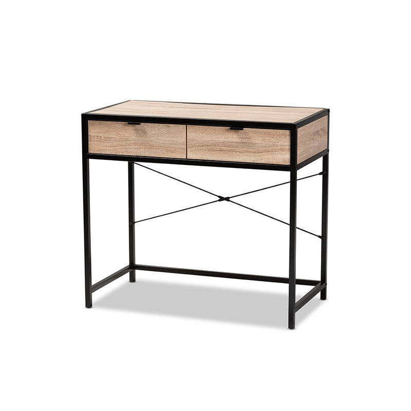 Baxton Studio Grayer Modern Industrial Natural Brown Finished Wood and Black Metal 2-Drawer Desk | Desks | Modishstore